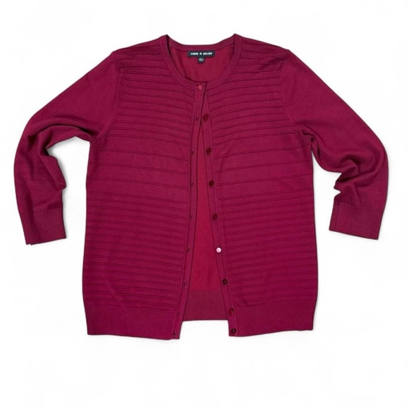 Cable & Gauge Sweaters - Cable & Gauge burgundy ribbed button up cardigan lightweight 3/4 sleeve size L